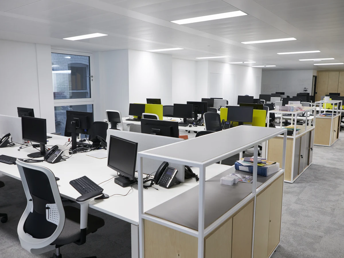 Empty commercial office space freshly painted by Bridgend Decorators commercial painting team