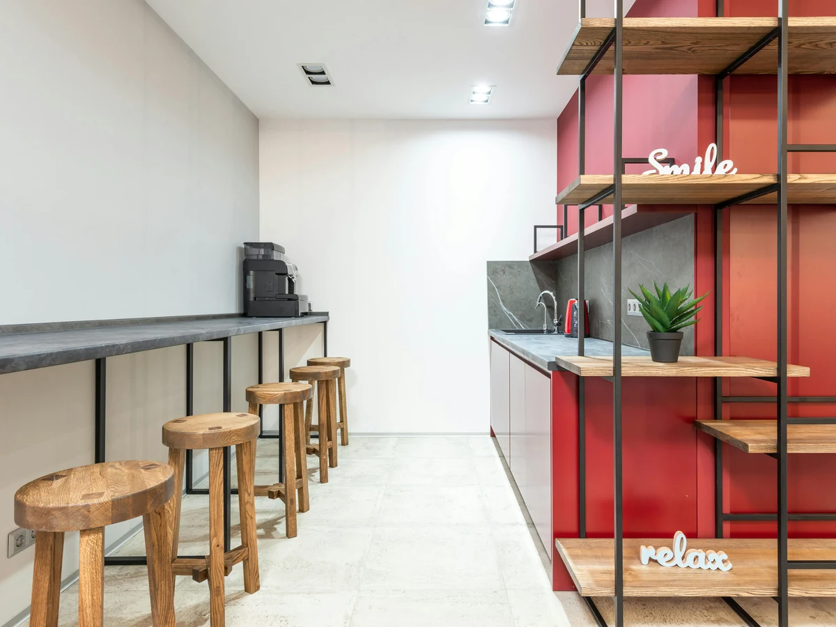 Office breakout area painted to commercial standard by Bridgend Decorators