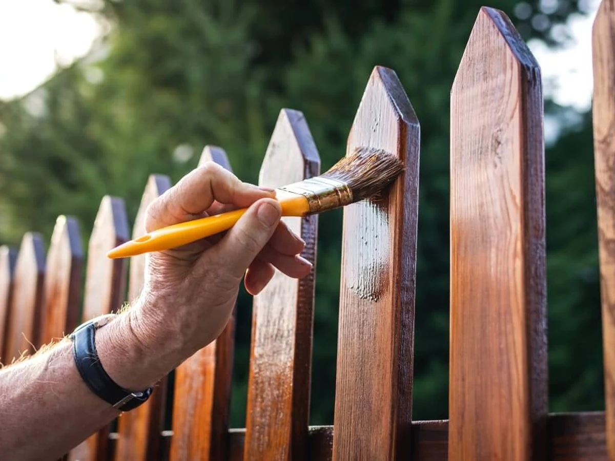 Fence painting wooden picket fence Bridgend